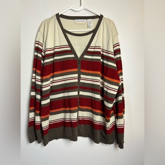 VTG Alfred Dunner 2X Cardigan Sweater Button Down Striped Gold Shiny Preppy - Picture 1 of 13